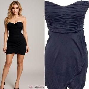 Free People 90s Vintage Black Sweetheart Neckline Tulip Skirt Mini Dress XS